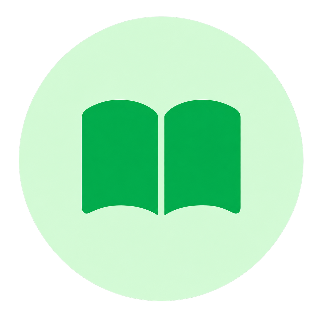 Green open book in a light-green circle
