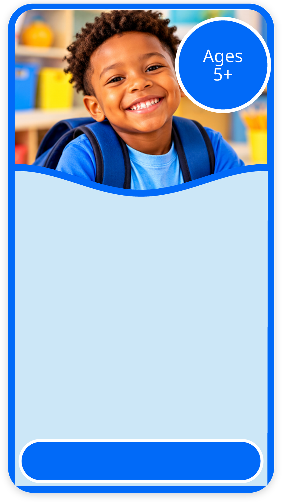 Smiling school-age child with a backpack, ages 5 and older